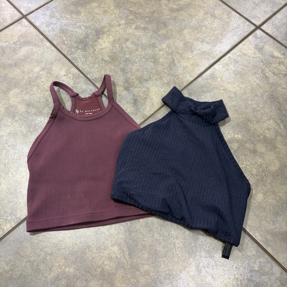 FP Movement Happiness Runs Crop Tank Lot 2 XS brown Navy Ribbed Gym Outdoor - Picture 6 of 6